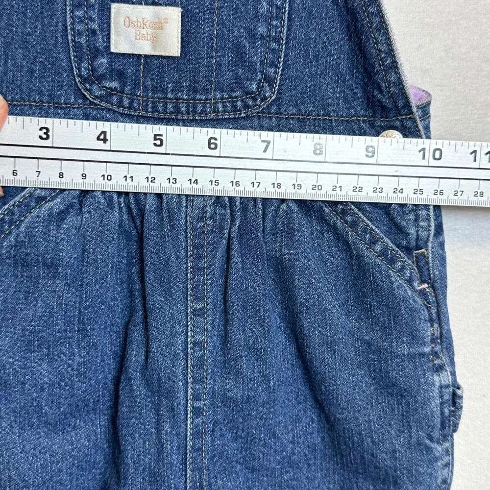 OshKosh Denim Overalls Girls 6-9M Blue Fleece Lined Polar Bear Winter Dungarees
